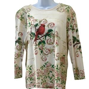 Vintage 1990s Christmas Holiday Cardinal Sleeved Tee with Sequins (XL)